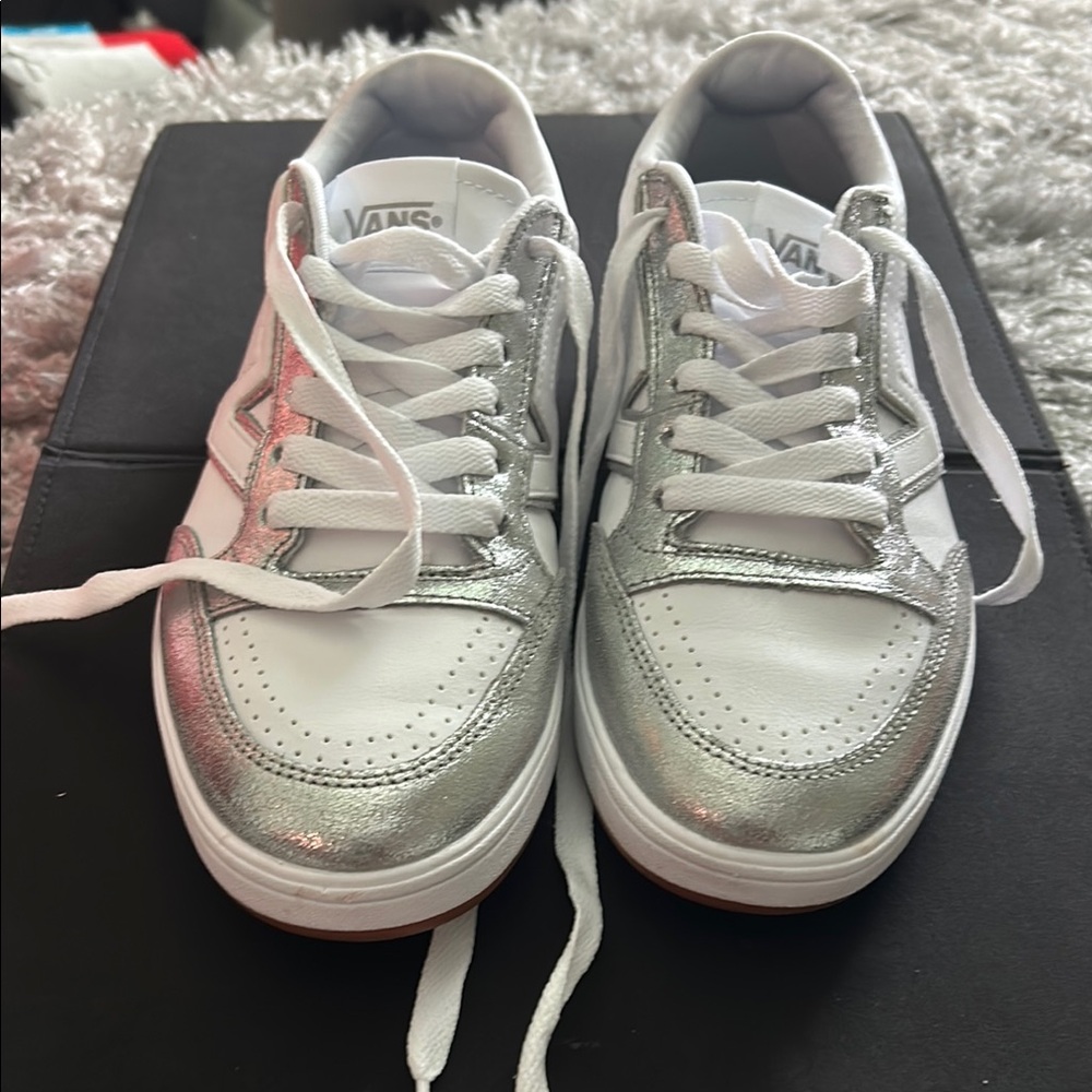 Vans Metallic Silver and White Sneakers